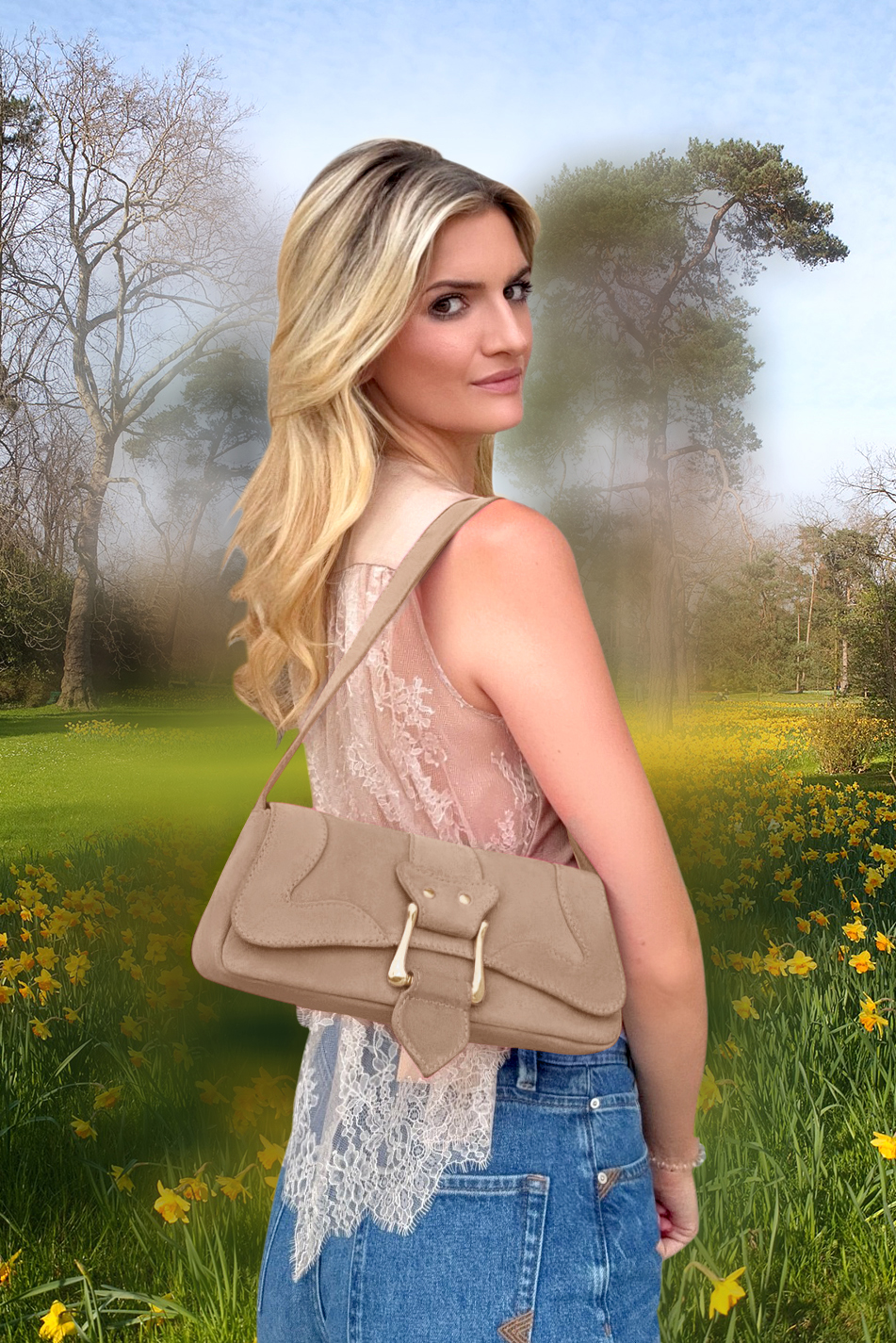 Dress small handbag in tan beige leather - Top view